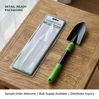 Herramienta de trasplante extensible de 28-38 pulgadas con mango largo, agarre ergonómico verde mate acanalado y orificio para colgar, pala de jardinería para plantar