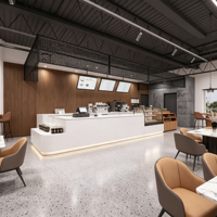 Comptoir de bar à café commercial blanc personnalisable OEM avec éclairage LED, design écologique de haute qualité pour café professionnel