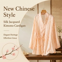 Chemisier en soie de mûrier pour femme, nouveau style chinois, motif floral vintage, inspiré du Hanfu, cardigan ouvert sur le devant