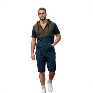 Ensemble short et sweat à capuche zippé pour homme, color block, respirant, tricoté, vêtements d'extérieur d'été, personnalisable OEM - Product Image 6