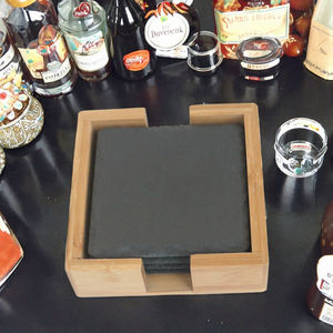 Wholesale Home Mate Modern Eco-Friendly Square Black Slate Engraving Drink <b>Bar</b> Coasters <b>Mats</b> & Pads Bulk - Product Image 3
