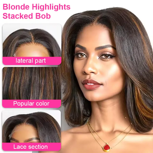 Pelucas de Cabello Humano Virgen Vietnamita con Cierre de Encaje HD 5x5, Doble Trama, Rubias con Reflejos, Pre-arrancadas, Sin Pegamento, Estilo Bob <span class=keywords><strong>Corto</strong></span> Apilado y en Capas - Product Image 5