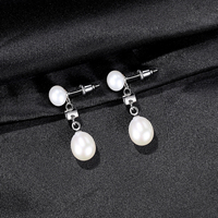 CZCITY CZCITY Élégantes Boucles d'Oreilles Pendante de Luxe Tendance pour Femme en Argent Sterling 925 avec Perles de Riz et Perles d'Eau Douce pour Mariage