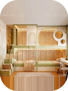 <span class=keywords><strong>4</strong></span> camas infantiles Litera alta-baja de madera maciza para múltiples niños Características para niños y niñas Apartamentos o villas grandes - Product Image 5
