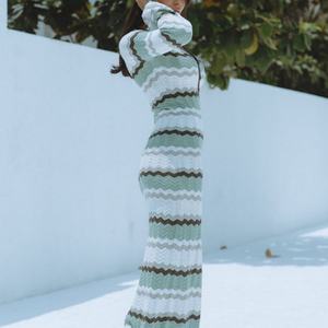 Robes longues élégantes et décontractées surdimensionnées à rayures pour femmes, fabriquées sur mesure par des fabricants de tricots, robe en tricot - Product Image 4