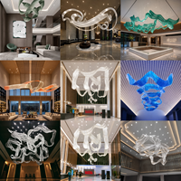 Grand lustre moderne en verre pour hall d'hôtel et villa, avec rubans décoratifs, luminaire suspendu, conception personnalisée