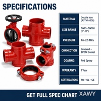 Système de protection incendie : Té égal rainuré en fonte ductile DN25-DN300 pour tuyauterie d'hydrant d'incendie et de sprinkler, OEM