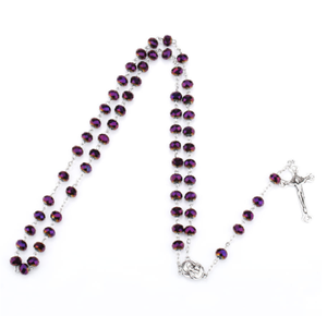 Komi: <span class=keywords><strong>Rosario</strong></span> di Tendenza con Perle di Vetro Sfaccettate 8x6mm, Croce di Gesù Cristo e Maria - <span class=keywords><strong>Collana</strong></span> <span class=keywords><strong>Rosario</strong></span> Disponibile - Product Image 4