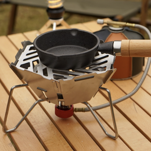SOLO WILD Fornello a <span class=keywords><strong>Gas</strong></span> Portatile Pieghevole in Acciaio Inox e Griglia Barbecue con Anello Antivento e Rastrelliera per Campeggio, Escursionismo, Picnic - Product Image 4