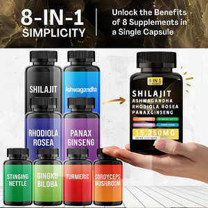 8 1 Kapsul Shilajit suplemen <span class=keywords><strong>Herbal</strong></span> nutrisi Rhodiola Rosea <span class=keywords><strong>Ginseng</strong></span> Ashwagandha untuk energi vitalitas efektif untuk orang dewasa - Product Image 4
