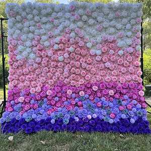 Telón de fondo de boda de tela 3D de pared de flores artificiales rosas de seda Rosa personalizado de 8 pies con elementos decorativos de hortensia - Product Image 6