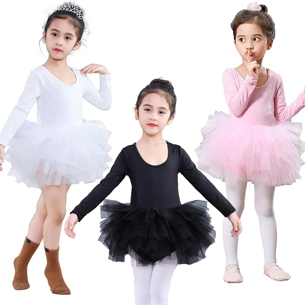 Custom logo Factory supply customized plain color Long Sleeves Ballerina Dancewear Kids Girls Ballet Dance Tutu Leotards