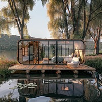 Maison modulaire portable de luxe Space apple House, maison-conteneur, hôtel-capsule mobile avec terrasse et salle de bain pour une utilisation en extérieur