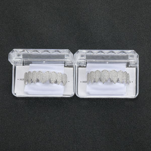 BES Tooth <span class=keywords><strong>Grilz</strong></span> Coeur Forme Laiton Métal Micro Pave Full CZ <span class=keywords><strong>Grilz</strong></span> Haut et Bas Fang Grills Dents Hip Hop Bijoux - Product Image 6