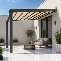 Pergola pliante en tissu imperméable avec option de contrôle par application intelligente pour jardin et bord de piscine, avec toit en tissu de couleur personnalisée