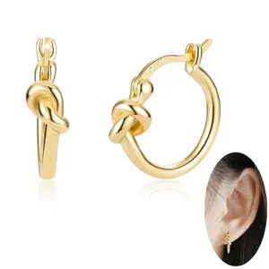 Love Knot Celtic Sterling Silber Minimalist ische Creolen Top Click Closure Earring Hoops