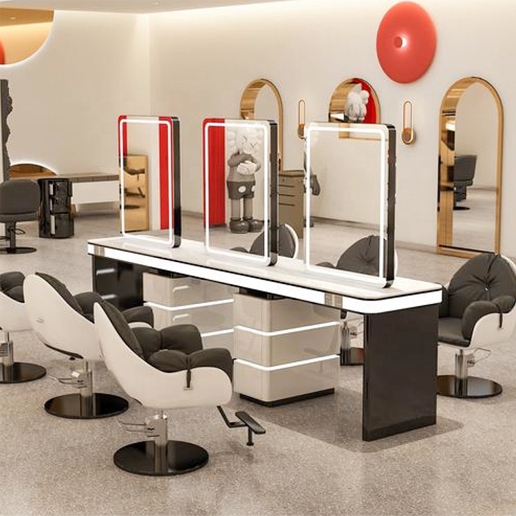 Portable Barbershop Salon Mirror Table for