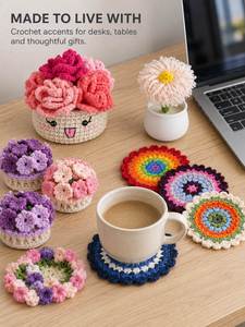 Ornement de pot de fleurs au crochet, mini tournesol, tulipe, rose, plante tricotée, décoration pour la maison, la table, la voiture, cadeau de festival, vente en gros - Product Image 6