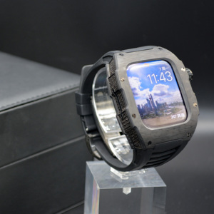 Boîtier en fibre de carbone RM pour Apple <span class=keywords><strong>Watch</strong></span>, série 8 6 <span class=keywords><strong>7</strong></span> SE, avec pierre de diamant noir de luxe, usiné par CNC - Product Image 1