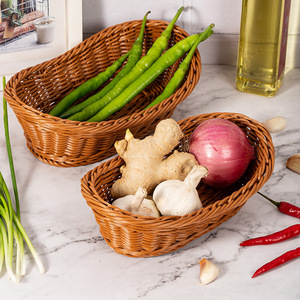 Wholesale Small Brown Food Bread <strong>Basket</strong> Supermarket Fruit <strong>Vegetable</strong> Gift <strong>Storage</strong> <strong>Basket</strong> Snack <strong>Storage</strong> Frame Plastic Woven <strong>Basket</strong> - Product Image 4