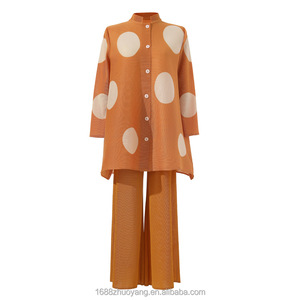 Miyake quần xếp li hai mảnh mù<span class=keywords><strong>a</strong></span> hè cho nữ bộ quần xếp li dài tay in nút chấm chấm bi - Product Image 6