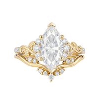 Bague empilable en moissanite VVS 3 carats motif feuille de vigne marquise, en argent sterling 925 plaqué or 18 carats, bijoux raffinés pour femme, cadeau