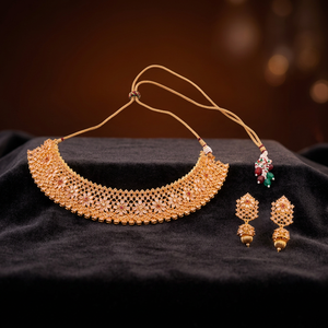 Conjunto de Collar Estilo Choker Antiguo Mukut con Baño de Oro, Conjunto de Joyería para Mujer para Boda o Compromiso 213989 - Product Image 3