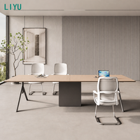Ensemble de table de conférence et de salle à manger moderne LIYU avec 8 chaises à base de traîneau blanches, table de réunion en bois de chêne clair, mobilier de bureau