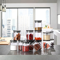 Pot en verre à haute teneur en borosilicate cuisine à domicile 12 pièces ensemble de récipients en verre pour le stockage des aliments et des épices avec couvercle en bambou noir
