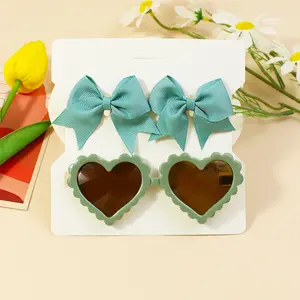 Baby Love Glasses Hairclips Set Children's Bow Hair Clip Solid Color Ribbed With New Glasses Cute Sunshine Protection Wholesale