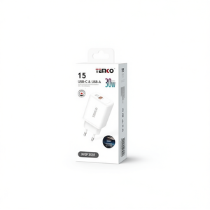 Temco Nqp3001 30w <b>Usb</b> <b>C</b> And <b>Usb</b> <b>A</b> Fast <b>Charger</b> With <b>Cable</b> For Smartphone And Tablet - Product Image 3