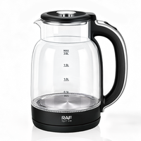 Bouilloire électrique RAF R.7200 1500W en verre, chauffe-eau 2.0L grande capacité, ébullition rapide, base pivotante à 360°, appareil pour thé et café