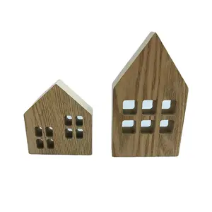 2 Stück Dekor Holzhaus geformte Block Zeichen Bauernhaus Home Zeichen Tiered Tray Dekor Holz dekoration