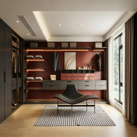 Système de rangement modulaire de luxe sur mesure, au sol, de style italien moderne, écologique, pour dressing de chambre principale