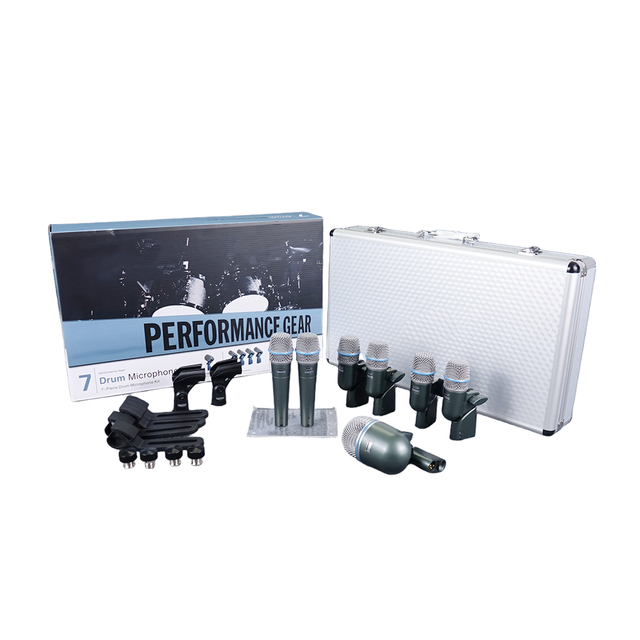 7PCS Drum Microphones Kit Professional Dynamic Mics for Full Drum Set Live Stage Studio Recording with Clips Mounts Hard Case