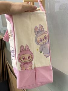 Bolsas de Lona Personalizadas con Bordado de Trader Joe's, Bolsas Reutilizables con Estampado de Labubu, Bolsas de Lona de Diseño en Colores Pastel - Product Image 4