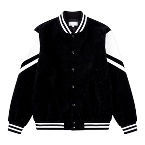 Veste universitaire noire pour homme en polaire, couleur unie, col rabattu, coupe classique, style décontracté automne, fermeture à boutons simple. - Product Image 1