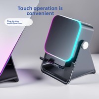 Support de téléphone sans fil à induction avec haut-parleur, réglable, rechargeable, multifonctionnel, son stéréo, support de téléphone carré RGB