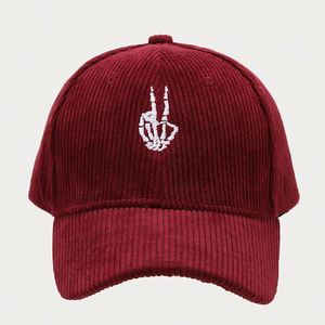 หมวกเบสบอลปักโลโก้ลายโครงกระดูกสไตล์ยุโรปอเมริกา ผ้าคอร์ดูรอย สำหรับผู้หญิง ป้องกันแสงแดด เหมาะกับกิจกรรมกลางแจ้ง - Product Image 4