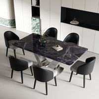 Ensemble de table à manger minimaliste moderne et écologique, plateau en marbre, pieds en acier carbone, pour hôtel/villa, restaurant