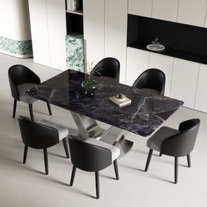 Ensemble <span class=keywords><strong>de</strong></span> table à manger minimaliste moderne et écologique, plateau en marbre, pieds en acier carbone, pour hôtel/villa, restaurant - Product Image 5