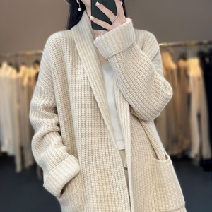 <span class=keywords><strong>Cardigan</strong></span> in maglia <span class=keywords><strong>grossa</strong></span> da donna ODM di lusso, in <span class=keywords><strong>lana</strong></span> merino e yak, con tasche, vestibilità ampia e morbida, collo a risvolto, stile poncho - Product Image 1