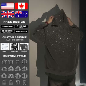 Sudadera con Capucha KingSen de Invierno, Estilo Urbano, Bordada con Pedrería, Felpa, 100% Algodón, Lavada al Ácido, con Cremallera, Estilo Hip Hop, Personalizada para Hombre - Product Image 2