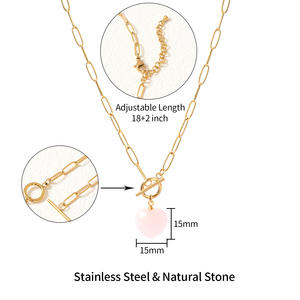 Collar con Colgante de Ágata en Forma de Corazón, Chapado en Oro y Plata, de Acero Inoxidable, Personalizable OEM/OEM, Unisex, de Piedra Natural, en Tendencia, Entrega Inmediata - Product Image 2