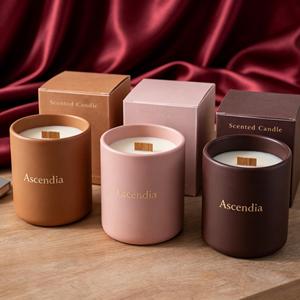 Bougie parfumée en céramique Ascendia, bougie en cire de soja, aromathérapie, style minimaliste, parfum boisé, décoration d'intérieur, forme cylindrique - Product Image 1