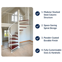 Escalier en colimaçon avec marches en bois, colonnes en acier blanc, escalier en spirale intérieur sur mesure pour villa, maison de luxe, design moderne et gain de place
