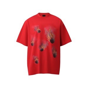 T-shirt de marque streetwear de haute qualité 100 % coton, manches courtes, coupe classique, imprimé flamme météore, respirant, anti-boulochage - Product Image 5