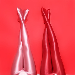 Nuevas medias elásticas con pies de Color sólido brillante, pantimedias de aceite brillante para mujer - Product Image 1