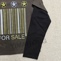 Chemises à manches longues personnalisées en coton épais, T-shirt surdimensionné à manches longues avec lavage à l'acide, avec épissage recadré à double épaisseur