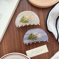 Pince à cheveux moyenne en acétate irisé avec strass 3D en forme de tulipe, pince requin à ressort doux, accessoires capillaires quotidiens pour le bureau, pour femmes